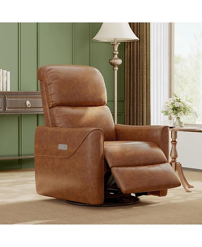 gaomon Pu Leather Power Swivel Glider Recliner, Electric Nursery Rocker, Lumbar Support, Usb Port, Living Room, Bedroom