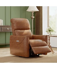 gaomon Pu Leather Power Swivel Glider Recliner, Electric Nursery Rocker, Lumbar Support, Usb Port, Living Room, Bedroom