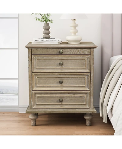 Flynama Chic Luxurious Premium Neutral Nightstand with 4 Drawers Bedroom Bedside Storage Table