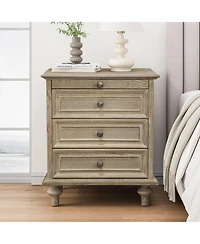 Flynama Chic Luxurious Premium Neutral Nightstand with 4 Drawers Bedroom Bedside Storage Table