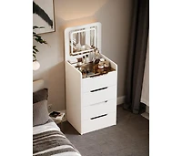 Flynama Space Saving Small Vanity Table with Basic Standard Mirror and Cushioned Stool Makeup