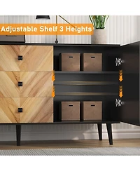 gaomon 55 Point 1 Inch 3 Drawer Storage Cabinet with Adjustable Shelf and Doors Modern Sideboard Buffet Cabinet for Dining Room Walnut Grain