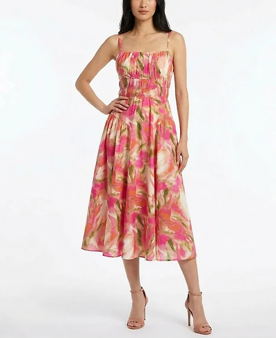 Taylor Women's Square Neck Ruched Watercolor Dress