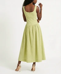 Taylor Women's Square Neck Pucker Stripe Drop Waist Dress