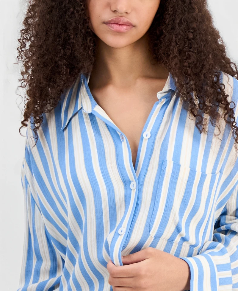 Miken Juniors' Button-Down Striped Crinkle Gauze Cover-Up Shirt, Macy's Exclusive