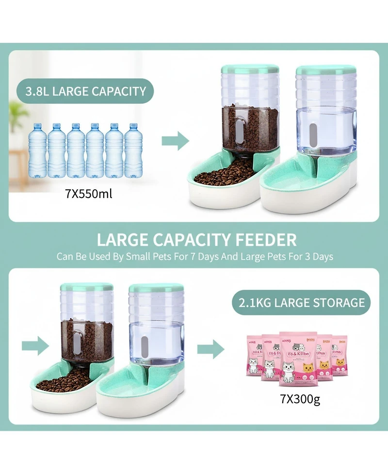 Aronkl Automatic Dog Cat Feeder & Water Dispenser Set Gravity Fed Large Bpa Free