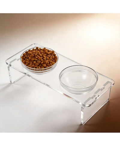 Aronkl Elevated Pet Feeder Stand with Stainless Steel & Glass Bowls for Small/Medium Dogs Cats