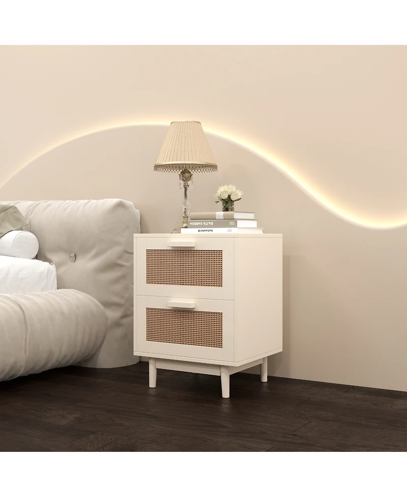 Flynama Modern Neutral Nightstand with Storage Space and Led Light Glass Top Jewelry Storage Bedside Table