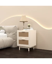 Flynama Modern Neutral Nightstand with Storage Space and Led Light Glass Top Jewelry Storage Bedside Table