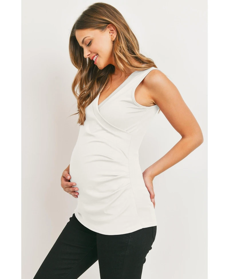 Hello Miz Maternity Sleeveless Ruched V-Neck Wrap Nursing Tank Top