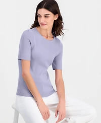 Tahari Asl Women's Fine-Rib Crewneck Sweater T-Shirt, Regular & Petite