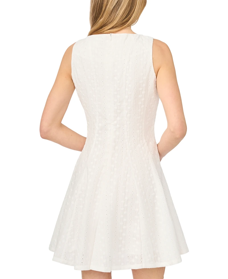 CeCe Women's Sleeveless Boat Neck Embroidered Lace Dress