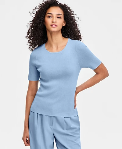 Tahari Asl Women's Fine-Rib Crewneck Sweater T-Shirt, Regular & Petite