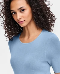 Tahari Asl Women's Fine-Rib Crewneck Sweater T-Shirt, Regular & Petite