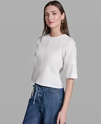 Bcbg Women's Short-Sleeve Crewneck Crinkle Top