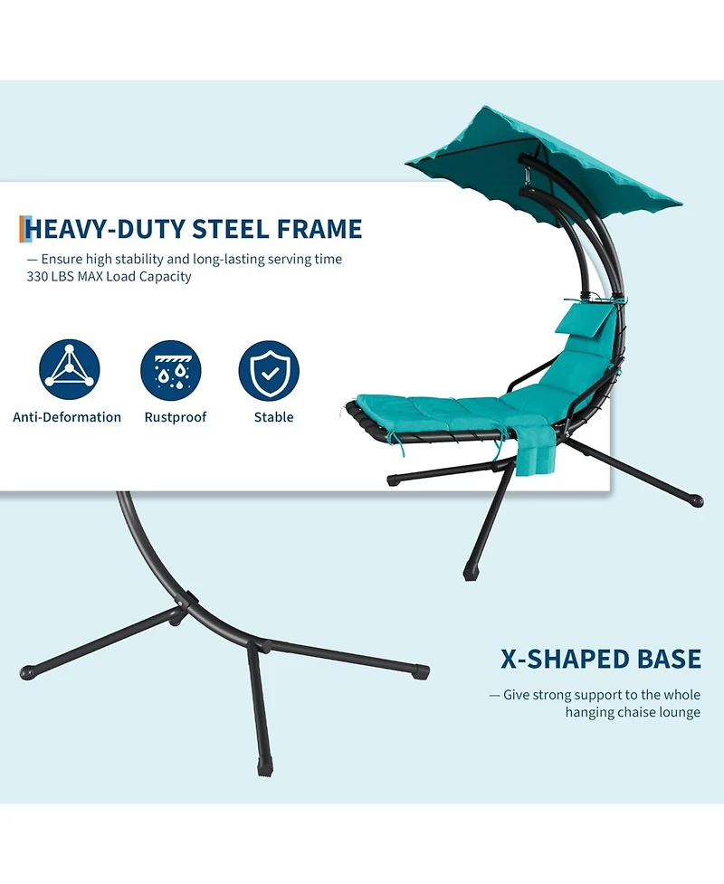 gaomon PeakPursuit Hanging Chaise Lounge Swing Chair with Umbrella Canopy, Patio Lounge Chairs with Stand