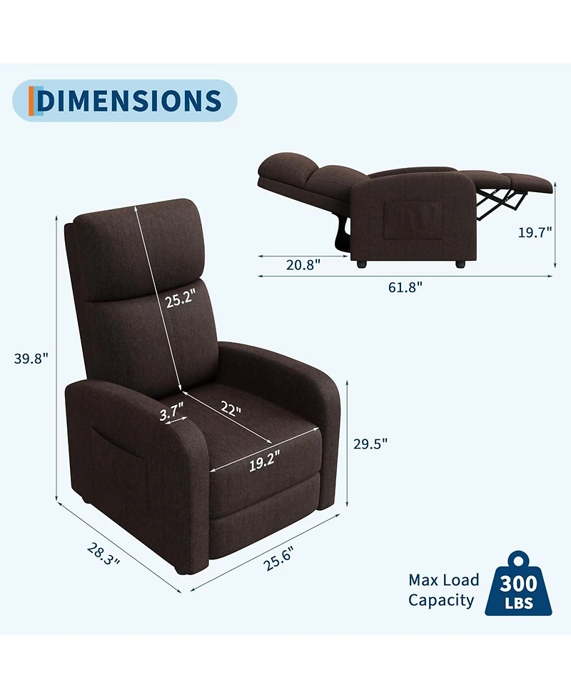 gaomon Recliner Chair for Adults, Lazy Ergonomic Adjustable Single Sofa Enhanced with Side Pocket, Tall Back, Wide Arms & Padded Seat