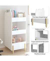 Rainsken Bear Shaped Wooden Bookcase, Kids Book Display Shelf with Chalkboard Side and 3-Tier Storage for Playroom, Bedroom, Kindergarten