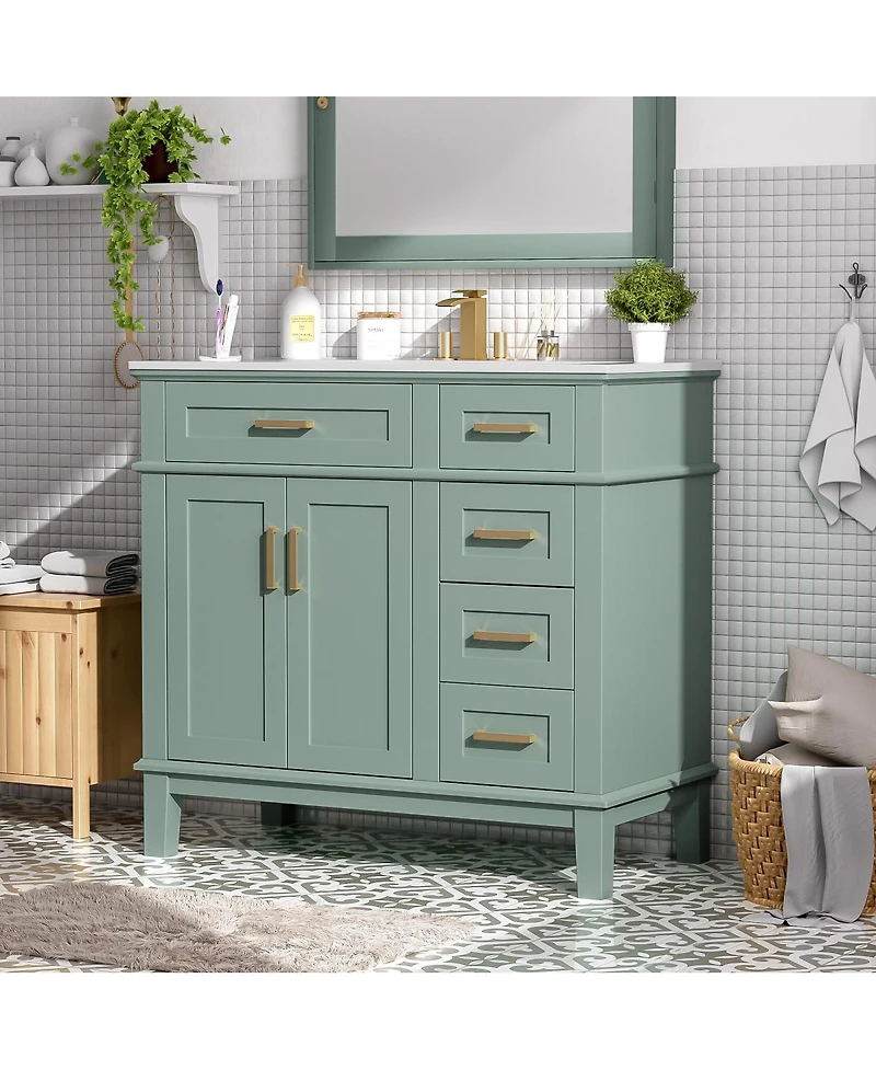 Sillysis 36" Modern Bathroom Vanity with Sink, Freestanding Solid Wood Cabinet, Soft Close Drawers for Home