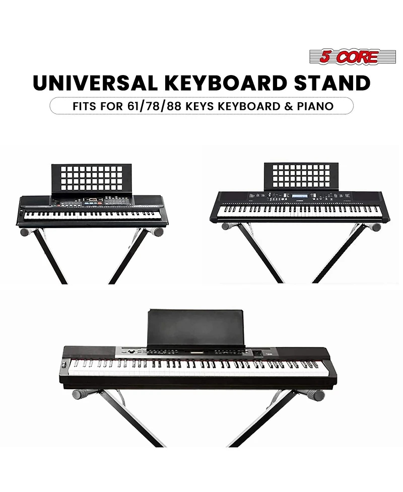 5 Core Keyboard Stand Piano Bench Combo Adjustable Key Board Stands 2" Padded Musician Chair Set