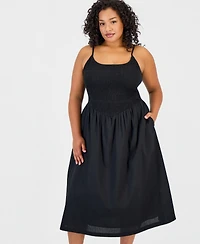 And Now This Trendy Plus Smocked Cotton Midi Dress, Macy's Exclusive