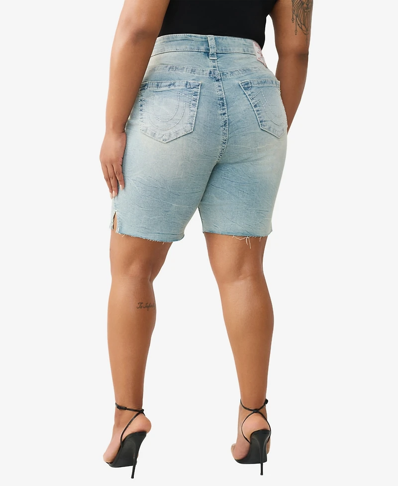 True Religion Plus Miya Mid-Rise Big T Bermuda Shorts