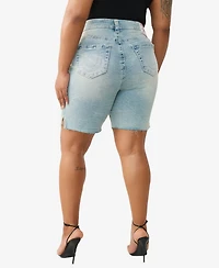 True Religion Plus Miya Mid-Rise Big T Bermuda Shorts
