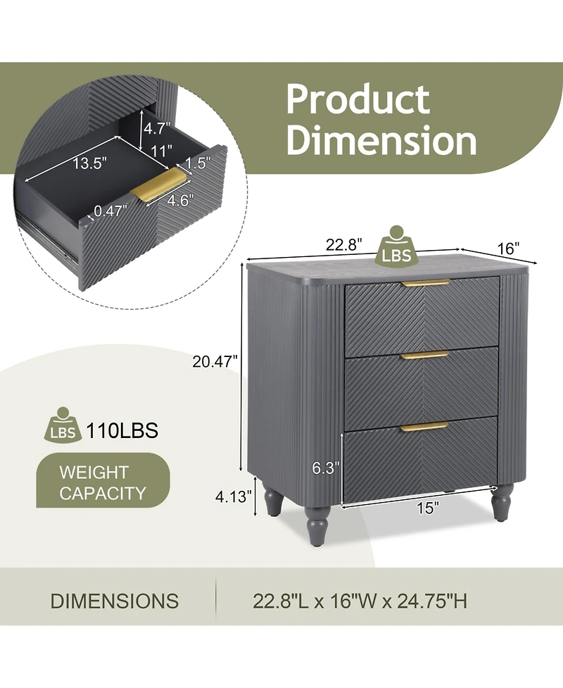 Flynama Elegant Modern Wooden Nightstand with Drawers Neutral Finish Bedside Table for Bedroom Living Room