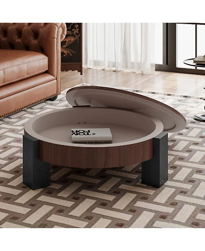 Rainsken Round Coffee Table with Hidden Storage