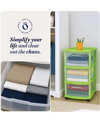 Homz Plastic 3 Drawer Medium Storage Container Tower, Clear Drawers/Lime Frame