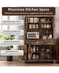 gaomon Kitchen Cabinet with Microwave Stand & Drawers, Large Storage Hutch Adjustable Shelves, Freestanding Coffee Bar Station for