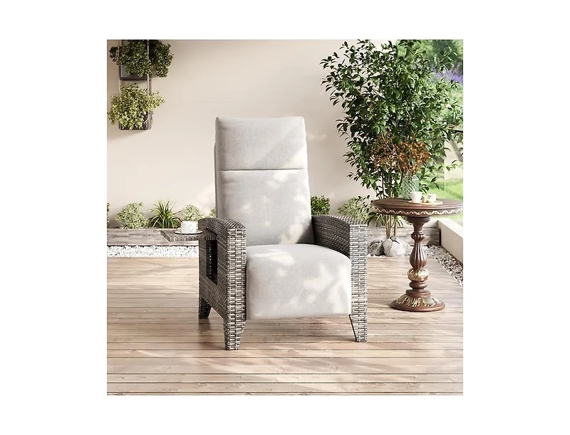 gaomon Wicker Recling Patio Chair with Independent Adjustable Back and Footrest Air Pump Lay Flat Reclining Chair Outdoor Recliner Chair