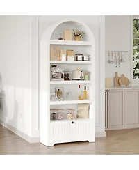 gaomon 71" Tall Arched Book Shelf, 6 Tier Freestanding Bookshelf with Drawer and Open Display Shelves, Mid Century Modern Bookcase