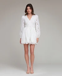 Avec Les Filles Women's Cotton Eyelet Long-Sleeve Romper