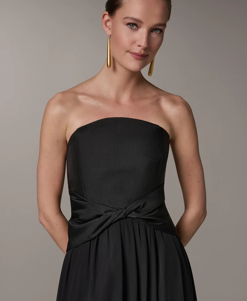 Donna Karan New York Women's Strapless Chiffon Fit & Flare Gown Dress with Front-Twist