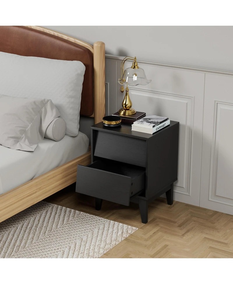Flynama Modern Neutral Nightstand with Storage Space and Led Light Glass Top Jewelry Storage Bedside Table