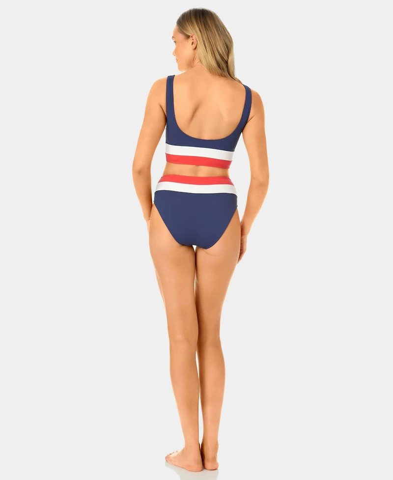 California Waves Women's Color-Block Mini Rib Long Line Swim Bikini Top
