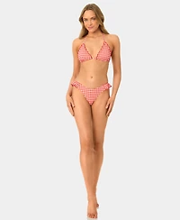 California Waves Women's Gingham Lettuce Edge Trim Swim Bikini Top