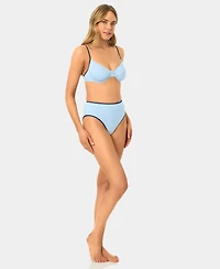 California Waves Women's Solid Seamed Contrast Binding Swim Bikini Top