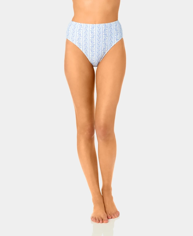 California Waves Women's Toile Stripe High-Waist Swim Bottoms