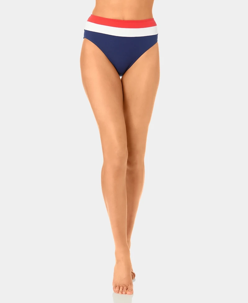 California Waves Women's Color-Block Mini Rib Banded High-Waist Swim Bottoms