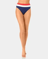 California Waves Women's Color-Block Mini Rib Banded High-Waist Swim Bottoms
