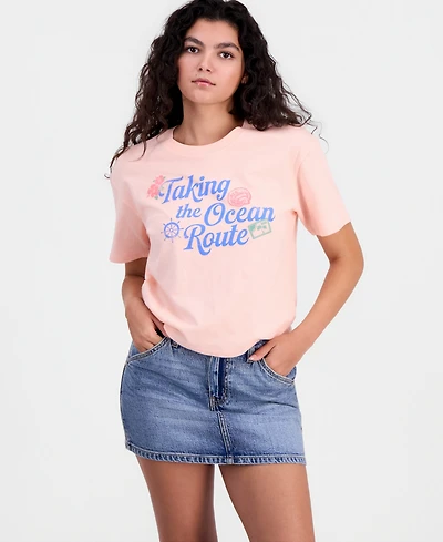 Pretty Rebel Juniors' Ocean Route Graphic Cotton T-Shirt