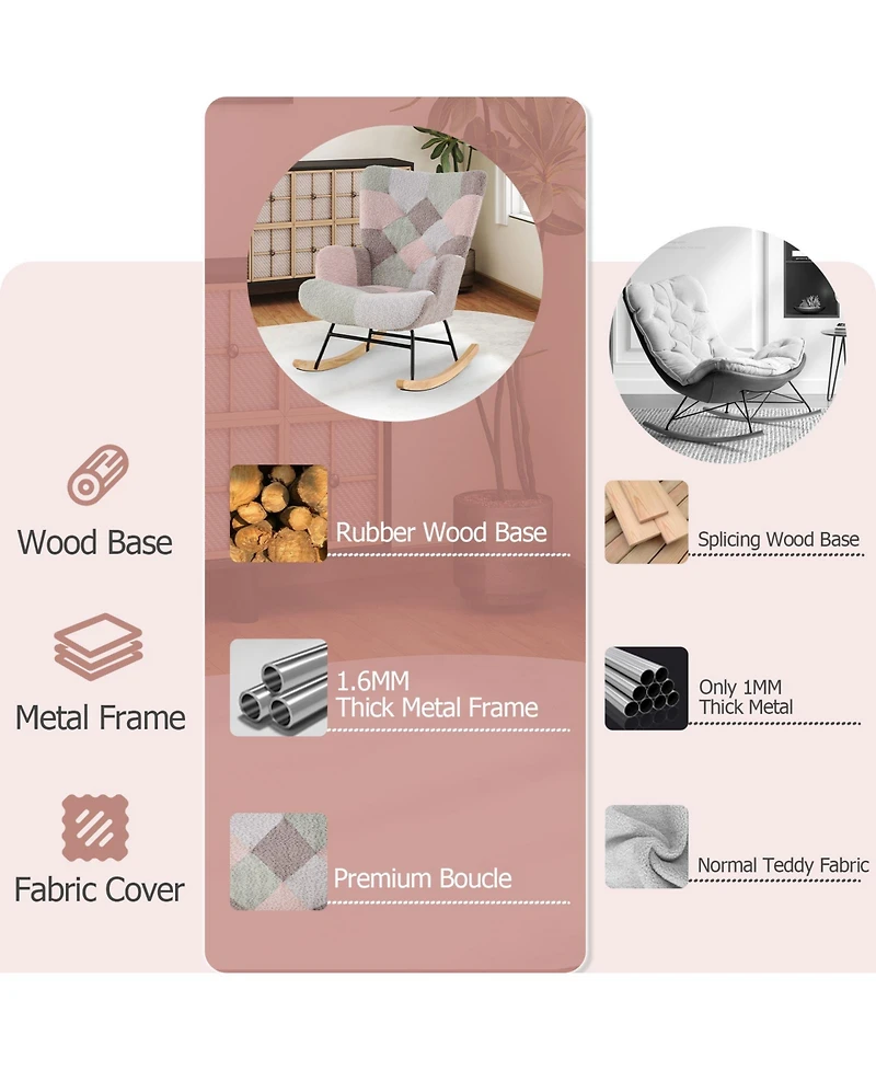 Sugift Nursery Rocking Chair with Ergonomic Armrests and High Backrest for Living Room