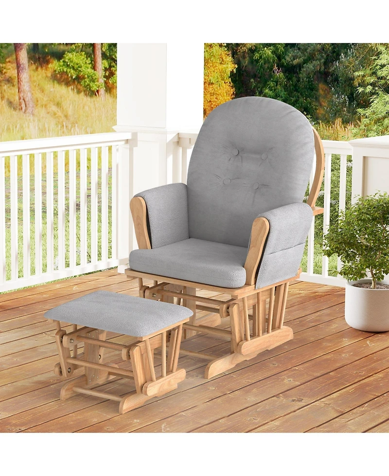 Sugift Wood Glider and Ottoman Set with Padded Armrests and Detachable Cushion