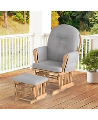 Sugift Wood Glider and Ottoman Set with Padded Armrests and Detachable Cushion