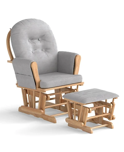 Sugift Wood Glider and Ottoman Set with Padded Armrests and Detachable Cushion