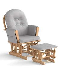 Sugift Wood Glider and Ottoman Set with Padded Armrests and Detachable Cushion