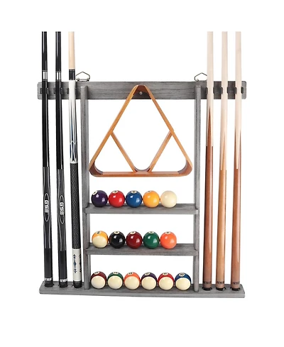 Gse Games & Sports Expert Wood Wall Mounted Pool Cue Rack with Metal Hook, 6