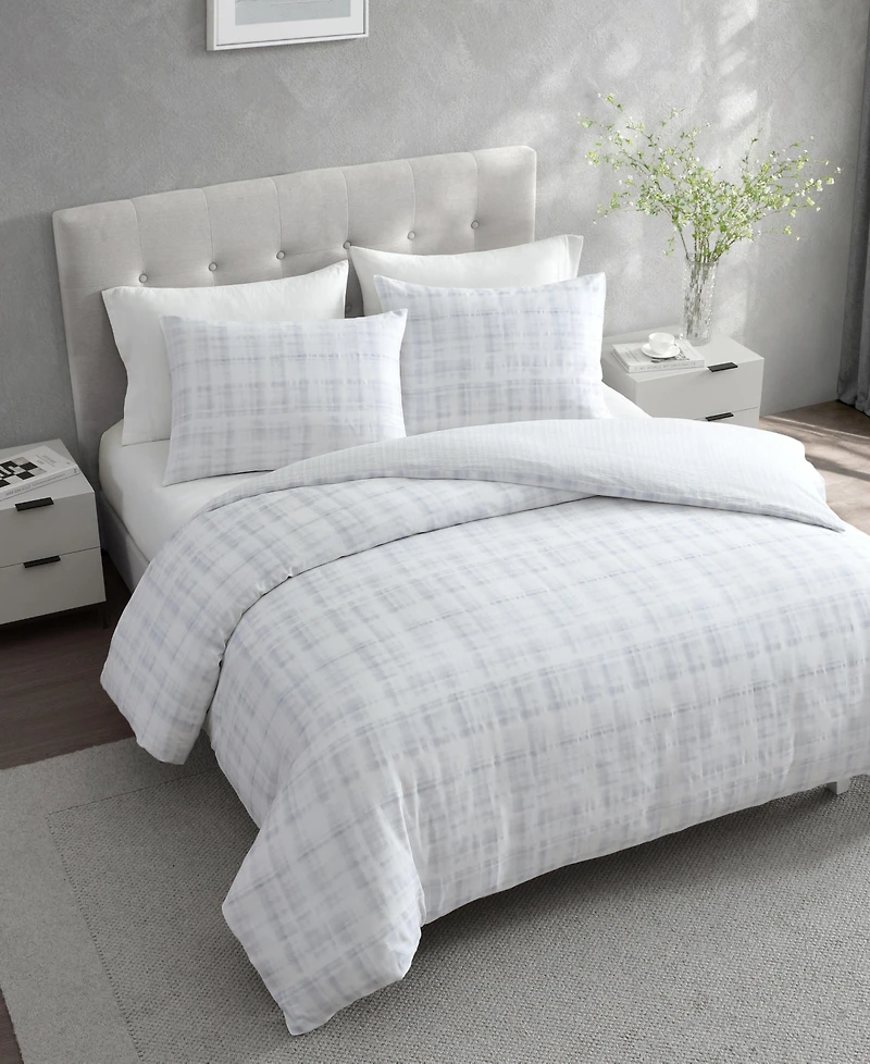 Vera Wang Blurred Plaid Cotton 3-Pc. Duvet Cover Set